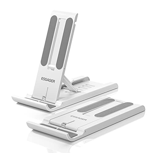 ESSAGER 2 Stück Handy-Ständer, verstellbar, faltbar, Mini-Handyhalterung für Schreibtisch, kompatibel mit iPhone/Kindles/Smartphones (weiß) von ESSAGER