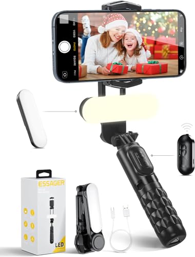 ESSAGER Gimbal Stabilisator Smartphone, Handy-Stabilisierungs-Gimbal mit Abnehmbarem Fülllicht, Stativ mit Fernbedienung, Tragbarer Gimbal Selfie Stick für Vlog Video, Kompatibel mit Android/IOS von ESSAGER