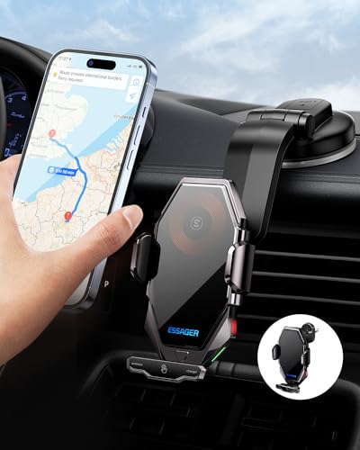 ESSAGER KFZ Handyhalterung Kabelloses Ladestation 15W Induktives, Belüftung + Saugnapf, Touch + Mechanischer Knopf, Fast Qi Wireless Charger Auto Induktive Laden, für iPhone, Samsung, Huawei usw von ESSAGER