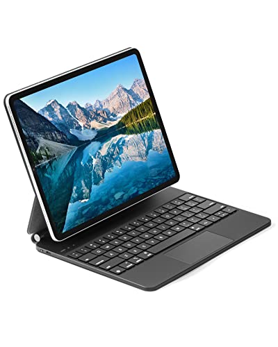 ESSAGER Tastaturhülle US-QWERTY Layout für 12,9" iPad Pro 6/5/4/3, Bluetooth-Verbindung Tastatur, Multi-Touch-Trackpad Magnetische iPad-Hülle mit Magic-Stand für iPad Pro 12,9 Zoll (Schwarz) von ESSAGER