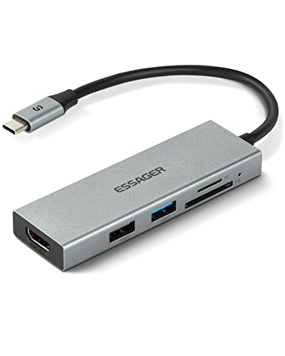 ESSAGER USB-C-Hub, 5-in-1-Multiport-Dockingstation-Adapter mit HDMI 4K@30 Hz, USB 3.0, USB 2.0, SD3.0 und TF, 100W PD Aufladung für MacBook Pro/Air, iPad Pro, Leicht und Tragbar von ESSAGER