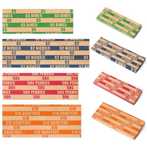 ESSENTIAL 100 Stück sortierte verpackte, flach gestreifte Münzrollen, Münzrollen für Quarter, Dimes, Nickels, Pennies von Essential