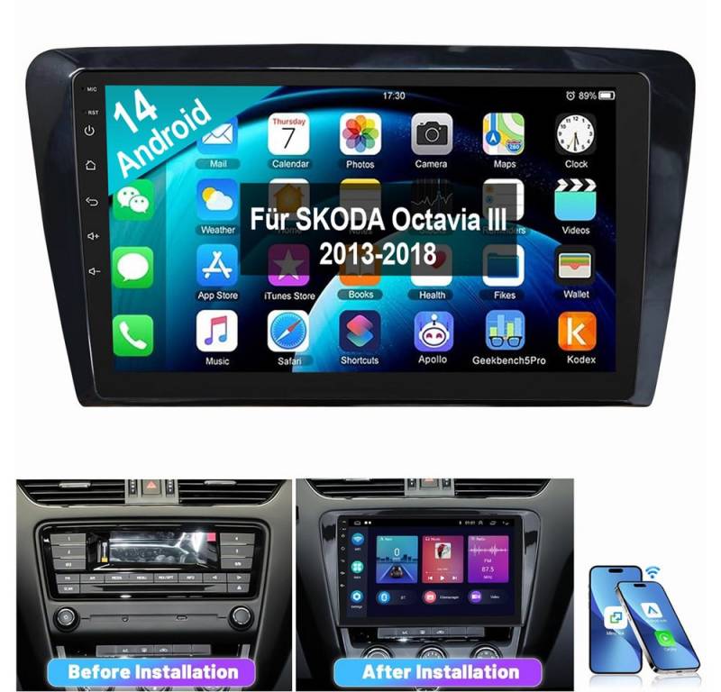 ESSGOO 10,1" Für Skoda Octavia 5E III 2015-2018 Carplay Android Auto Autoradio (Digitalradio (DAB), RDS, FM, AM, NAVI EQ SWC BT Apple Carplay Android Auto) von ESSGOO