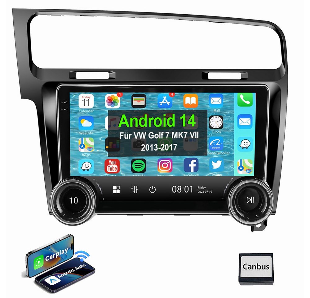 ESSGOO 10,1" Für VW Golf VII MK7 2013-2017 4GB+64GB Android 14 Autoradio (Digitalradio (DAB), RDS, FM, AM, Apple Carplay Android Auto NAVI EQ SWC RDS) von ESSGOO
