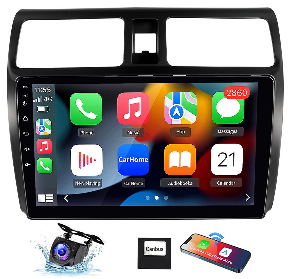 ESSGOO 4+64G Für SUZUKI SWIFT III EZ MZ 2006-2009 Android 14 GPS Navi wifi BT Autoradio (DAB+ (optional), 4+64GB(optional), AM, FM, RDS, Apple Carplay & Android Auto,WiFi,Doppel DIN,USB) von ESSGOO