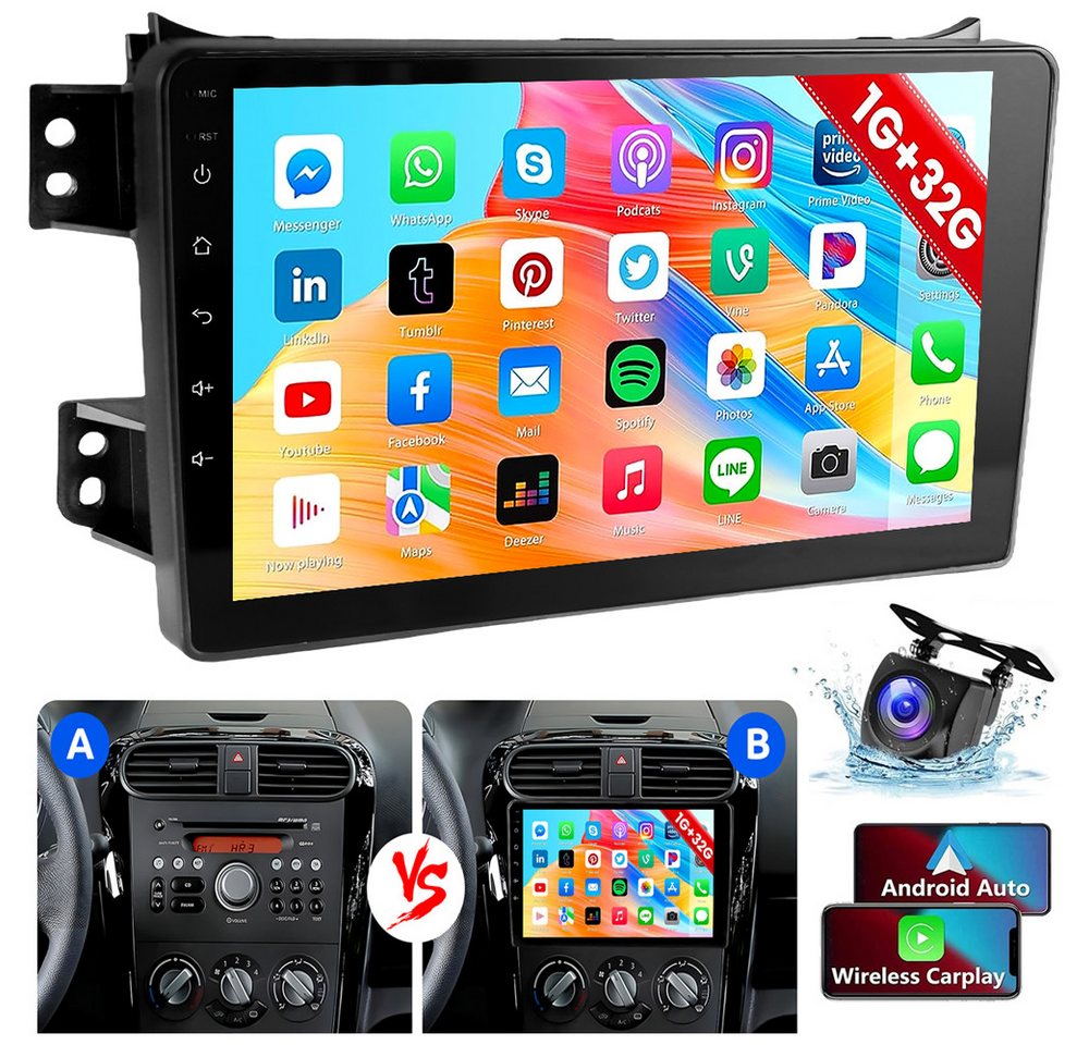 ESSGOO Android 14 Für Opel Agila B 2004-2014 Suzuki Splash DAB+ 4+64G Autoradio (DAB+ (optional), AM, FM, RDS, Touchscreen, Apple Carplay,Android Auto,EQ,USB,SWC) von ESSGOO