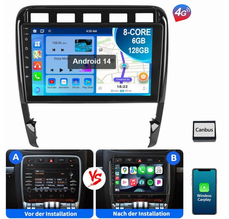 ESSGOO 6+128GB 8-Kern 4G LTE Für Porsche Cayenne 9PA 2002-10 GPS WIFI RDS Autoradio (Digitalradio (DAB), RDS, FM, AM, Apple Carplay Android Auto SWC EQ BT SWC) von ESSGOO