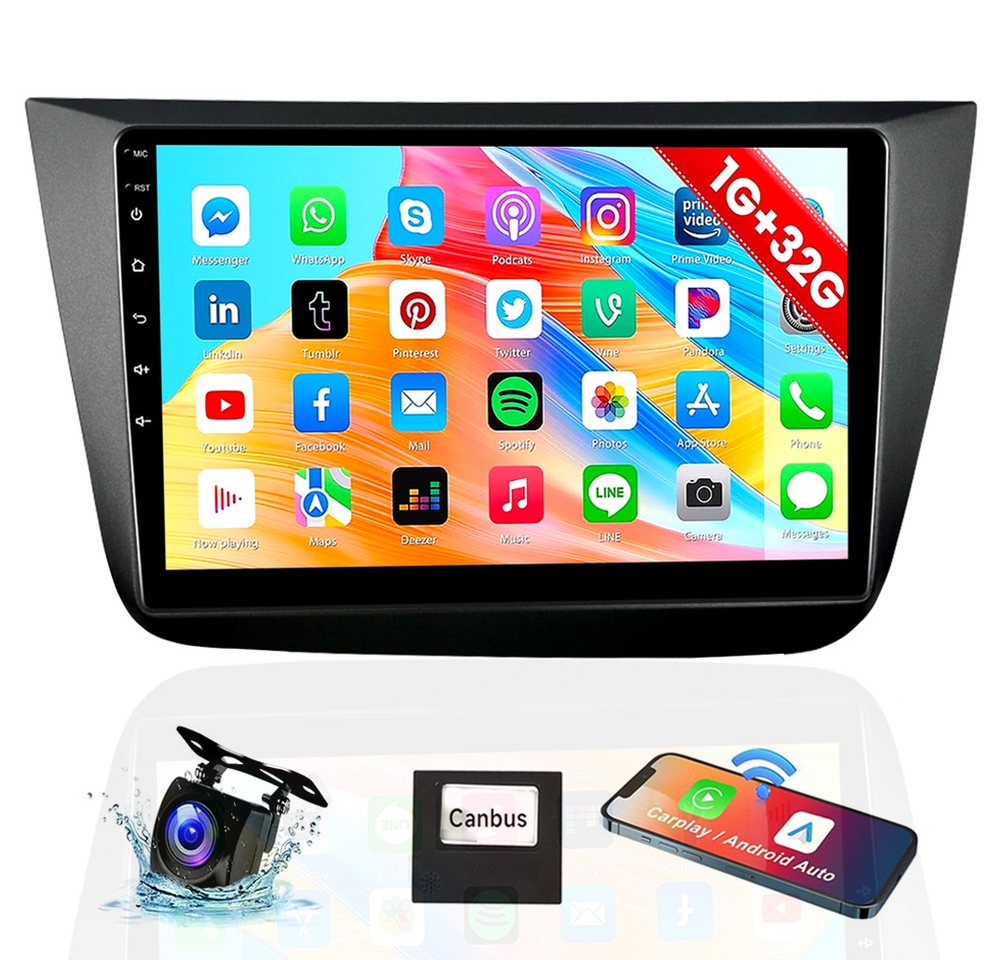 ESSGOO 64G Android 14 Für Seat Altea 2004-15 Carplay GPS Navi WIFI RDS Autoradio (DAB+ (optional), 4+64GB(optional), FM, AM, Wireless Apple Carplay & Android Auto,2 DIN,WMA,ASP) von ESSGOO