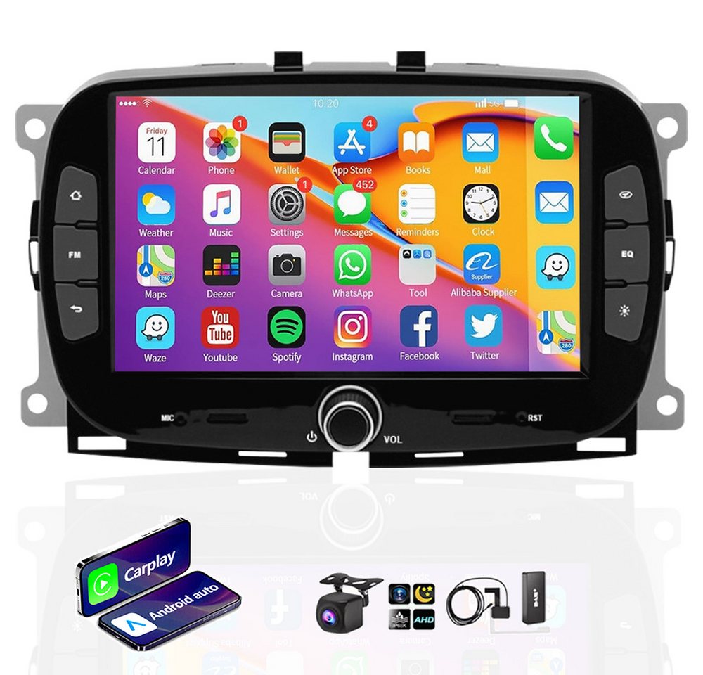 ESSGOO 7" Android14 Für Fiat 500 2016-2019 DAB+ GPS NAV RDS Carplay Autoradio (FM, RDS, 4+64GB(optional), DAB+ (optional), Apple Carplay & Android Auto,4+64GB(optional),WiFi) von ESSGOO