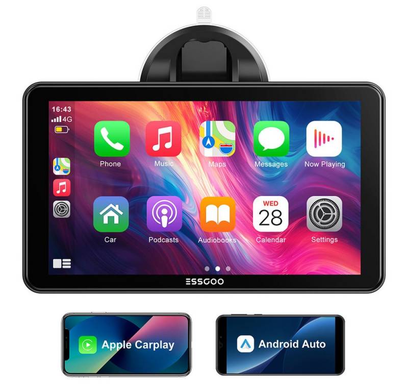 ESSGOO 7-Zoll CarPlay Display Kabelloses Apple Carplay & Android Auto Navigationsgerät (Autoradio Bluetooth Sprachsteuerung) von ESSGOO