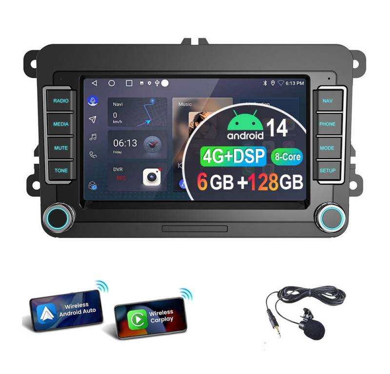 ESSGOO 8-Kern Android 14 6+128GB Für Golf 5 6 Plus Touran Caddy Jetta EOS Autoradio (Digitalradio (DAB), FM, AM, RDS, DSP) von ESSGOO