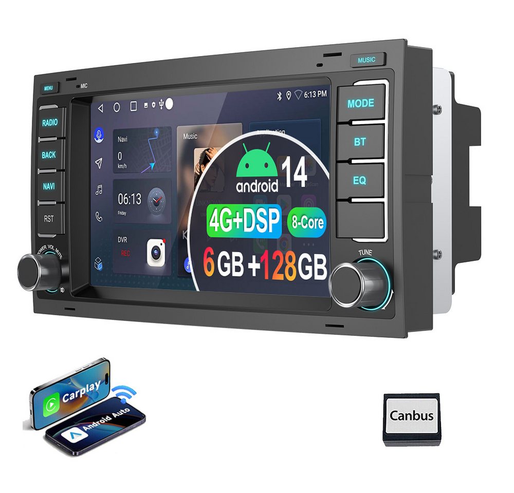 ESSGOO 8-Kern Für VW T5 Multivan Transporter 6GB+128GB Android14 Autoradio Autoradio (Digitalradio (DAB), RDS, FM, AM, DSP 4G LTE GPS Navi WIFI BT SWC EQ) von ESSGOO