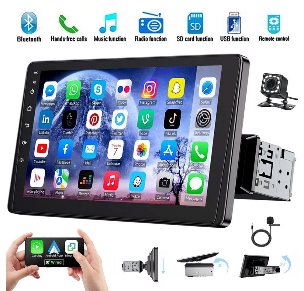 ESSGOO 9" 1 DIN Wireless Carplay Android Auto Bildschirm USB AUX Bluetooth Autoradio (FM, 9" IPS Bildschirm Freisprecheinrichtung Fernbedienung Kamera(optional) von ESSGOO