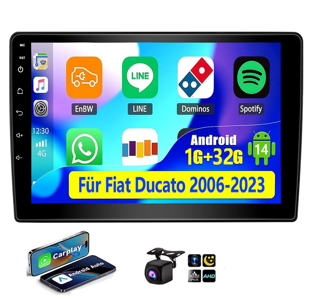 ESSGOO 9'' Android 14 Für Fiat Ducato 2006-2023 DAB+ 4+64G GPS Navi Carplay Autoradio (DAB+ (optional), AM, FM, RDS, Wireless Apple Carplay & Android Auto,2 DIN,WiFi) von ESSGOO