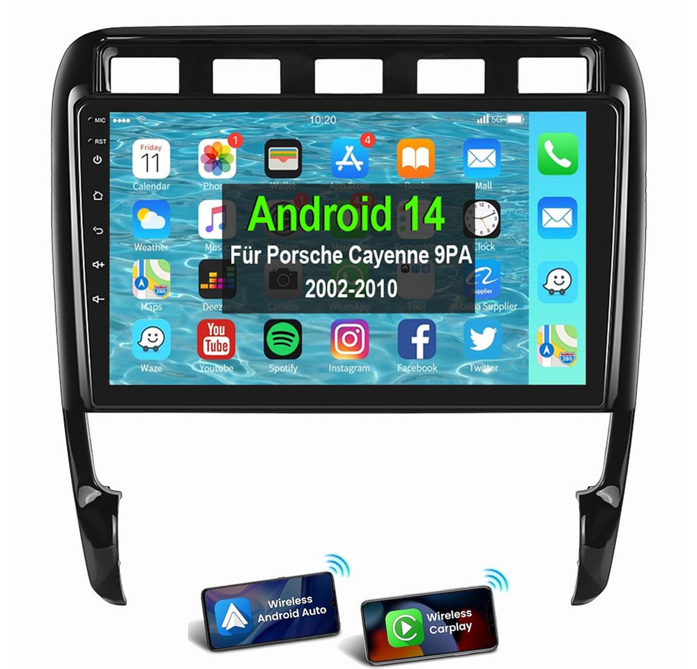 ESSGOO 9" Autoradio CarPlay Für Porsche Cayenne 1 9PA 2002-2010 Android 14 Autoradio (FM, AM, 4+64GB optional, Carplay Android Auto Bluetooth EQ USB WIFI Touchscreen SWC) von ESSGOO
