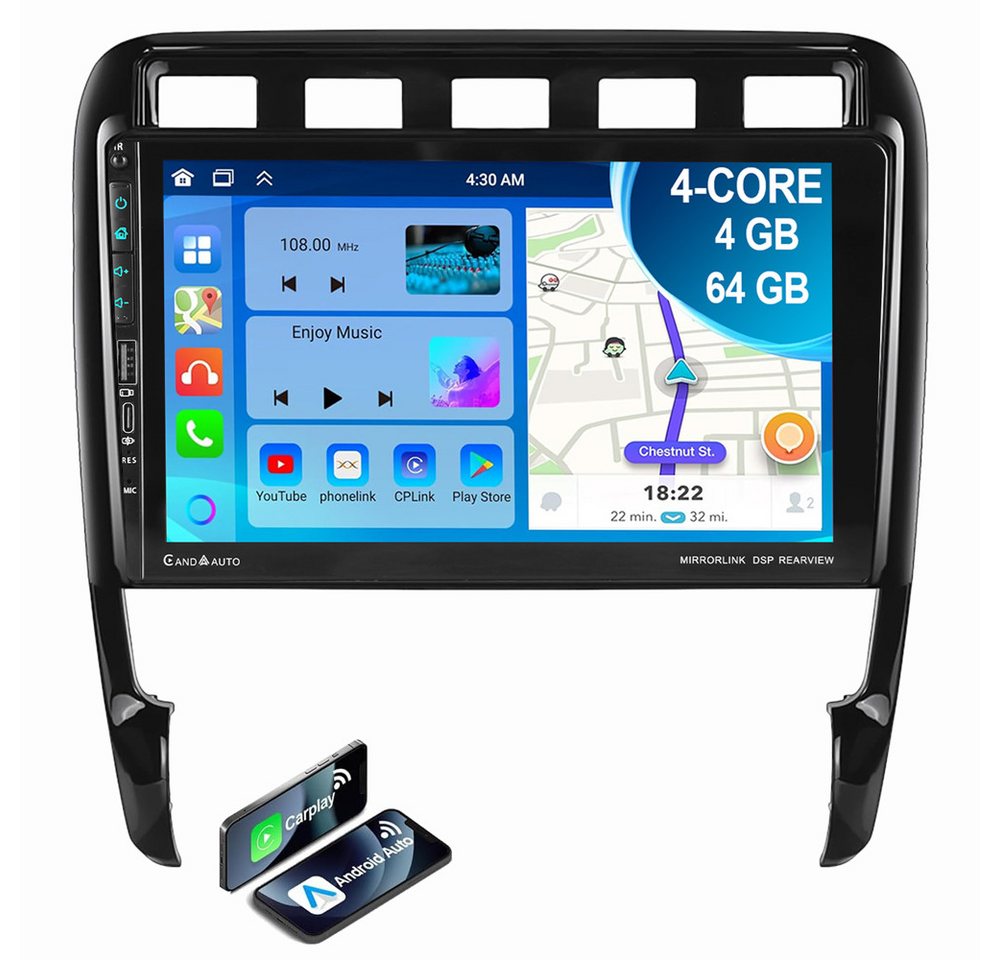 ESSGOO 9“ Für Porsche Cayenne 9PA 2002-2010 CarPlay Autoradio (Digitalradio (DAB), RDS, FM, AM, 4+64GB optional, Apple Carplay Android Auto GPS Navi WIFI BT EQ) von ESSGOO