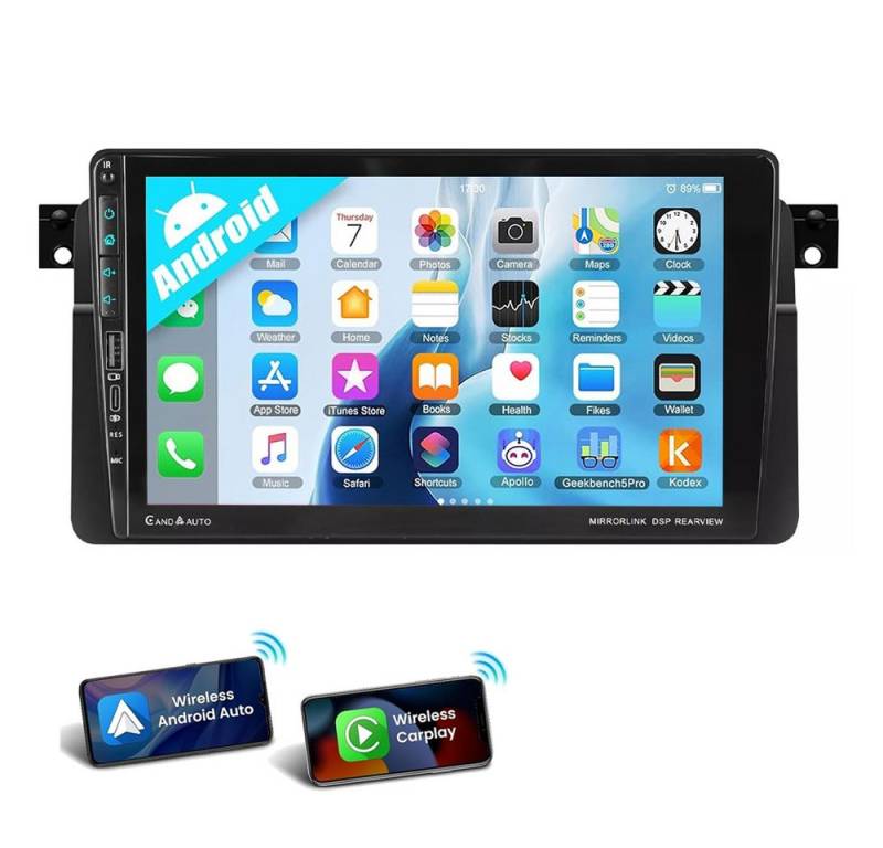 ESSGOO Android 14 Carplay Für BMW 3er E46 M3 Rover 75 MGZT Autoradio Autoradio (Digitalradio (DAB), RDS, FM, SWC, NAVI) von ESSGOO