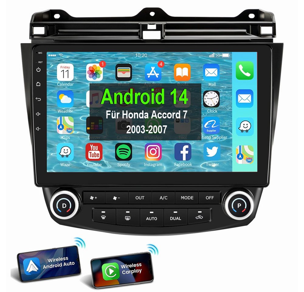 ESSGOO Android 14 Für Honda Accord 7 2003-2007 AUTORADIO Autoradio (Digitalradio (DAB), RDS, FM, AM, Apple Carplay Android Auto Navi RDS SWC EQ) von ESSGOO