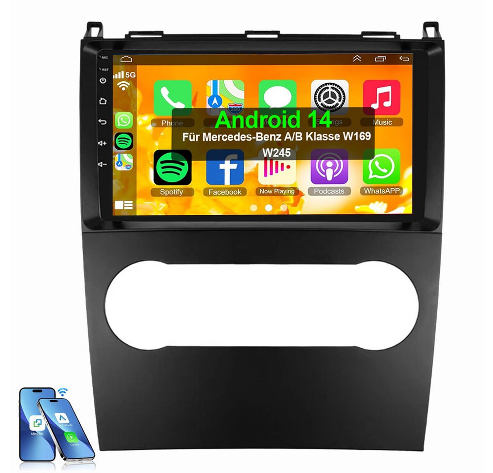 ESSGOO Android 14 Für Mercedes Benz A/ B-Klasse W245 W169 Autoradio Autoradio (Digitalradio (DAB), RDS, FM, AM, 4+64GB optional, Apple Carplay Android Auto GPS Navi WIFI BT SWC EQ) von ESSGOO