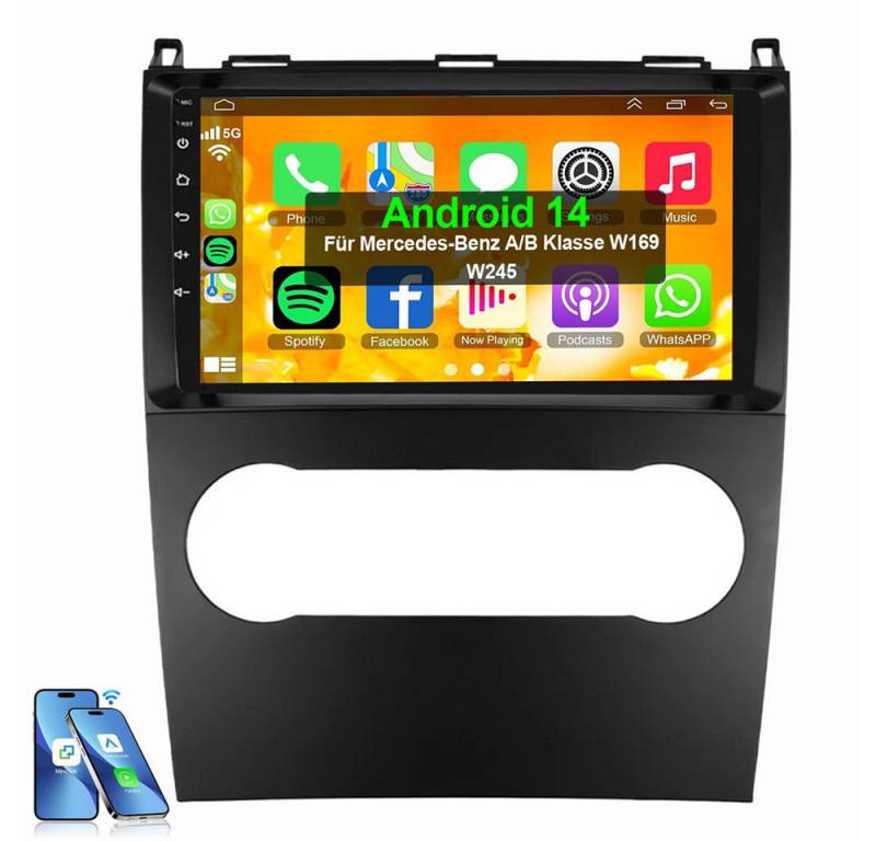 ESSGOO Android 14 Für Mercedes Benz A/ B-Klasse W245 W169 Autoradio Autoradio (Digitalradio (DAB), RDS, FM, AM, 4+64GB optional, Apple Carplay Android Auto GPS Navi WIFI BT SWC EQ) von ESSGOO