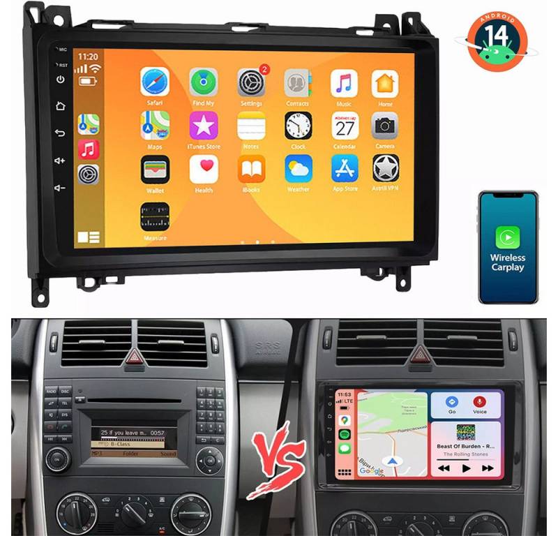 ESSGOO Android 14 Für Mercedes-Benz A/B Klasse/Vito W169 W639 W245 W906 Autoradio (Digitalradio (DAB), SWC, RDS, FM, BT) von ESSGOO