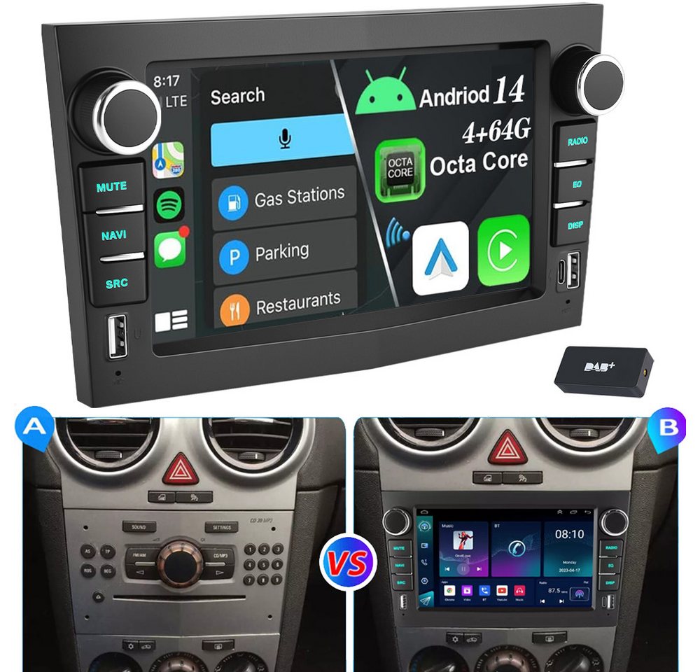 ESSGOO Android 14 Für Opel Zafira B Corsa C D Astra H Vivaro Vectra Autoradio (Digitalradio (DAB), FM, RDS) von ESSGOO
