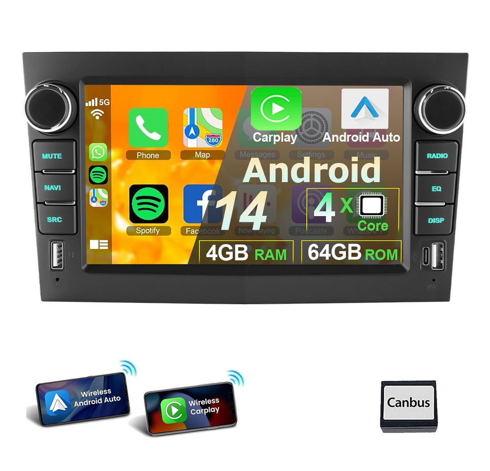 ESSGOO Android 14 Für Opel Zafira B Corsa C D Astra H Vivaro Vectra Autoradio (Digitalradio (DAB), FM, RDS) von ESSGOO
