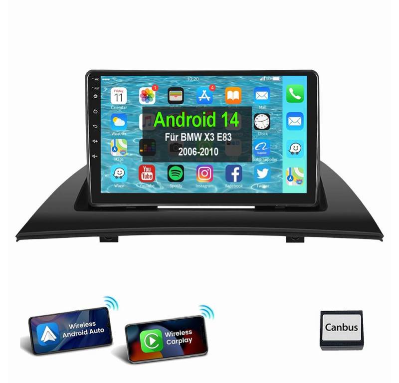 ESSGOO Carplay Android 14 Für BMW X3 E83 2006-2010 Autoradio Autoradio (Digitalradio (DAB), RDS, FM, 4+64GB(Optional) von ESSGOO
