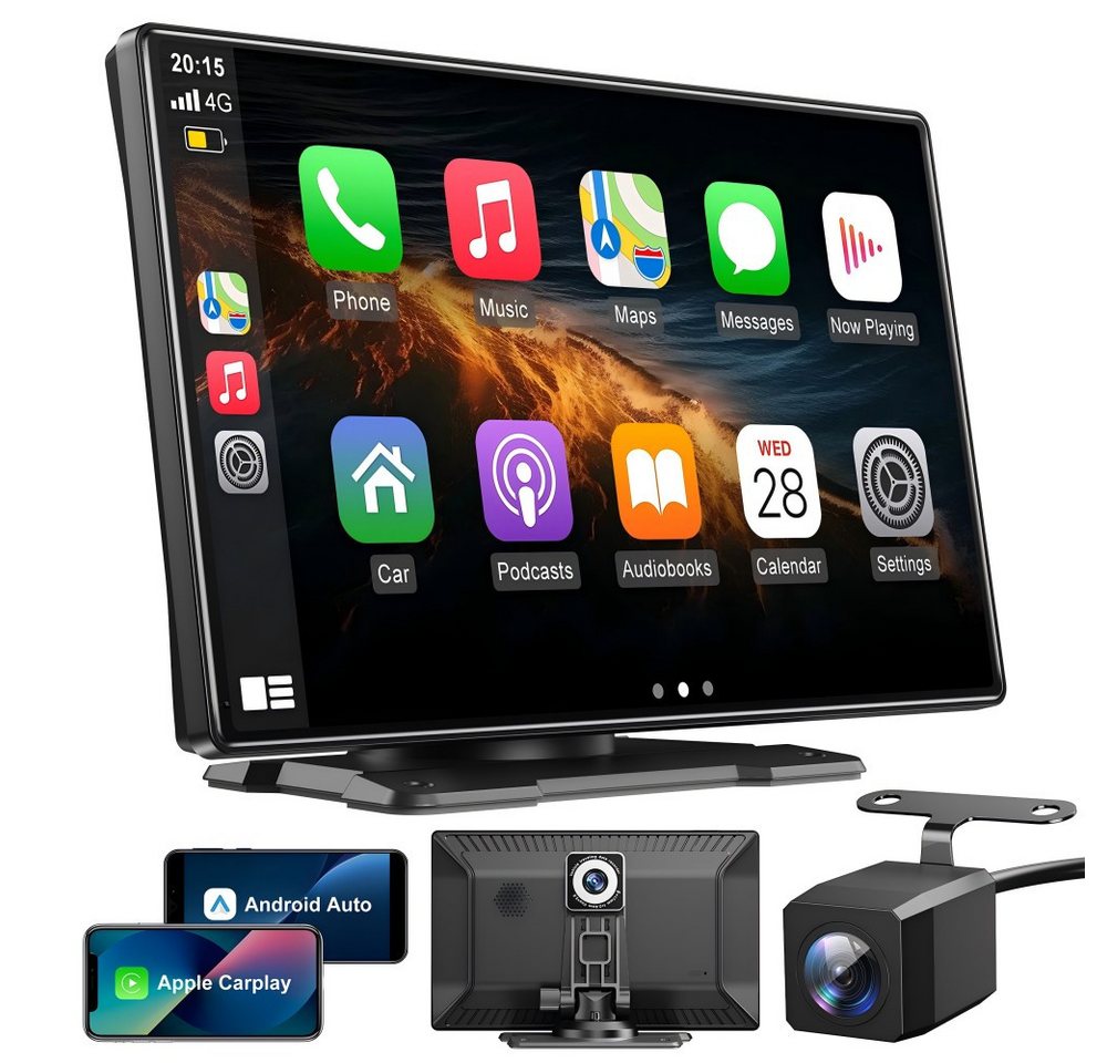 ESSGOO Carplay Android Auto Dashcam mit Rückfahrkamera Autoradio BT GPS 64G Einbau-Navigationsgerät (9" IPS Touchscreen GPS NAVI BT FM AUX 4K Dash Kamera) von ESSGOO