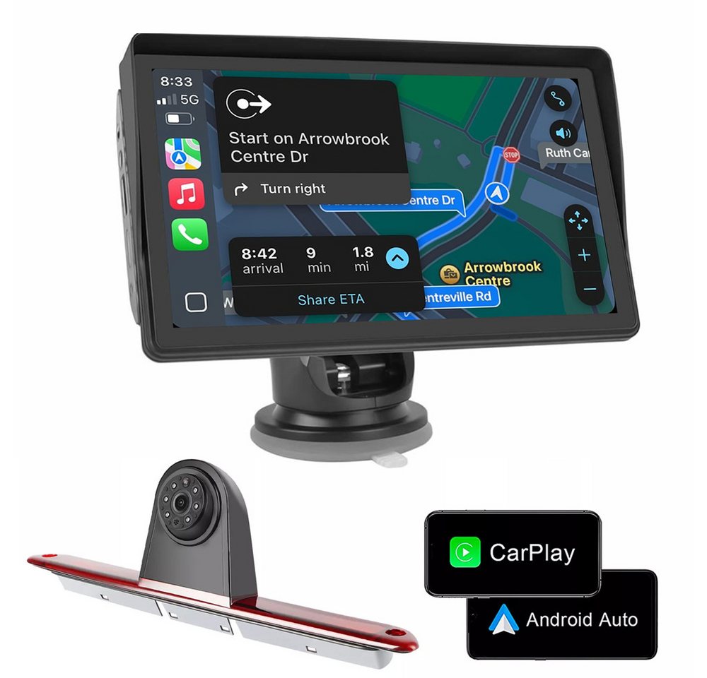 ESSGOO Carplay Bremsleuchte Rückfahrkamera Für VW Crafter Benz Sprinter Einbau-Navigationsgerät (Carplay Android Auto BT USB Mirror Link WIFI) von ESSGOO