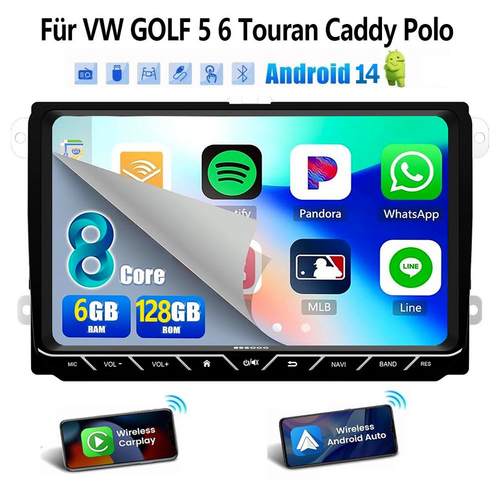 ESSGOO DAB+ Android14 6+128G Carplay GPS 4G Für VW GOLF 5 6 Touran Caddy Polo Autoradio von ESSGOO
