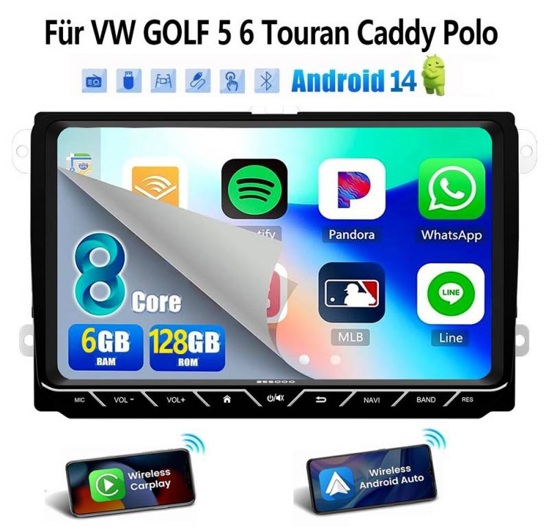 ESSGOO DAB+ Android14 6+128G Carplay GPS 4G Für VW GOLF 5 6 Touran Caddy Polo Autoradio von ESSGOO