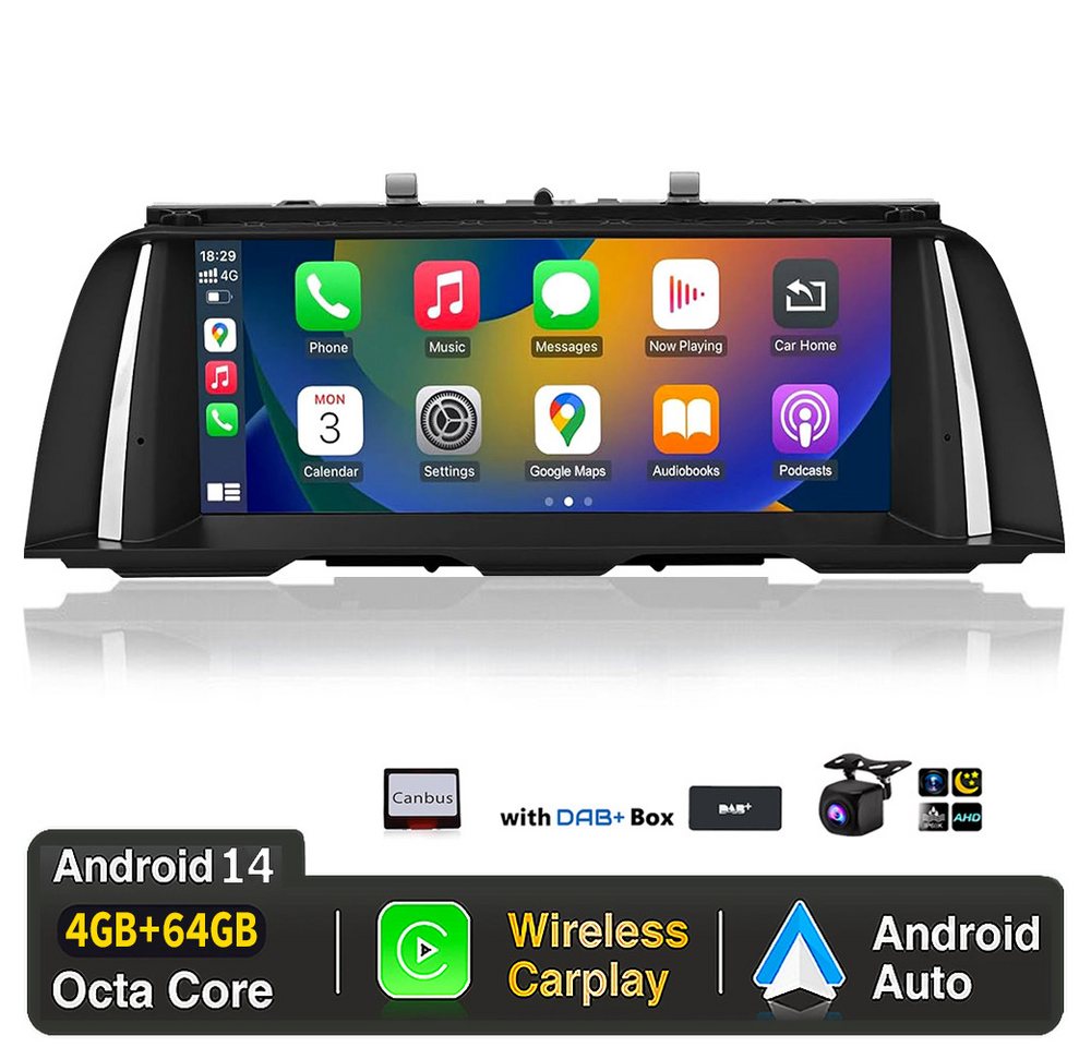 ESSGOO DAB+ Für BMW 5er F10 F11 NBT 10,25" GPS Navi CarPlay Android 14 4+64GB Autoradio (DAB+ (optional), RDS, AM, FM, Touchscreen Apple Carplay & Android Auto, WiFi) von ESSGOO