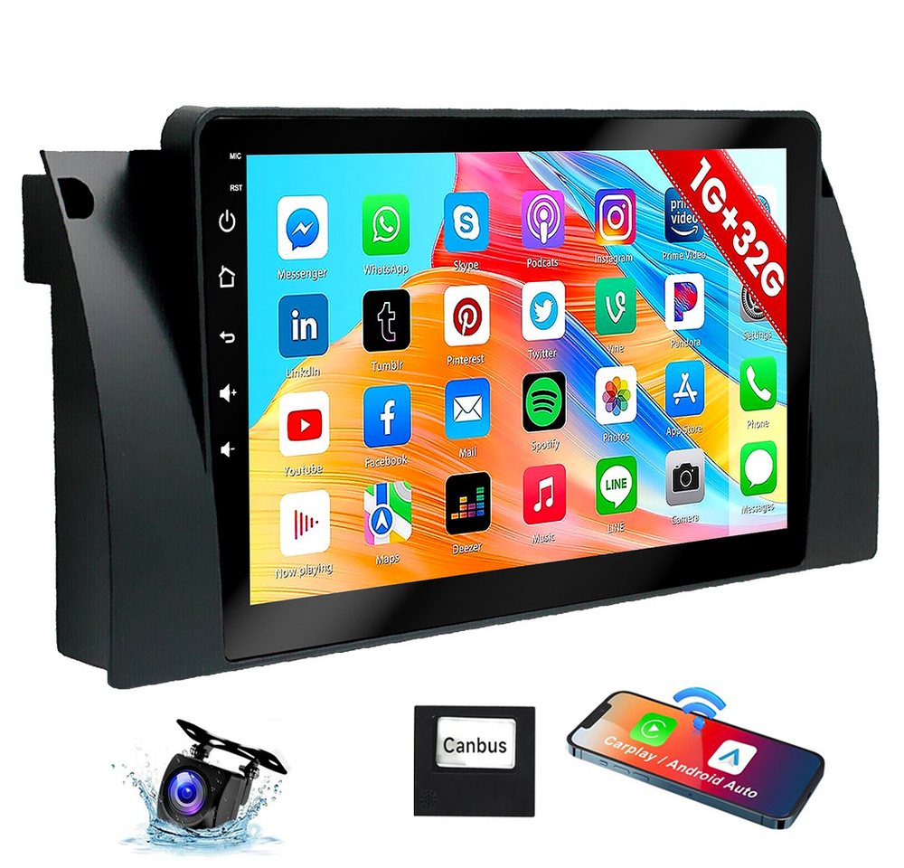 ESSGOO 9'' Android 14 Für BMW 5er E39 X5 E53 7er E38 Carplay GPS WIFI FM RDS Autoradio (4+64GB(optional), DAB+ (optional), RDS, Drahtloses Carplay und Android Auto,Doppel DIN) von ESSGOO