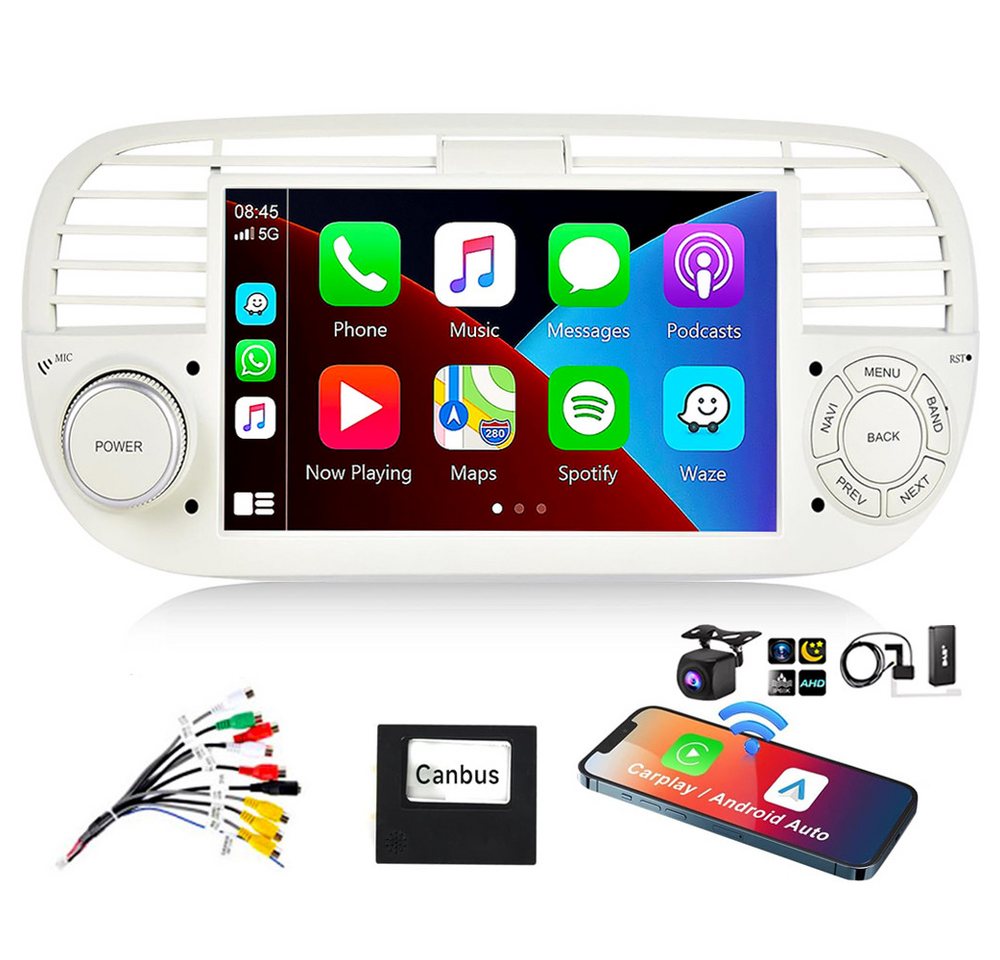 ESSGOO Für 2007-15 Fiat 500 7" Android14 GPS RDS NAVI 4+64GB(optional) Autoradio (DAB+ (optional), RDS, FM, ASP, Wireless Apple Carplay & Android Auto,2 DIN,WiFi) von ESSGOO