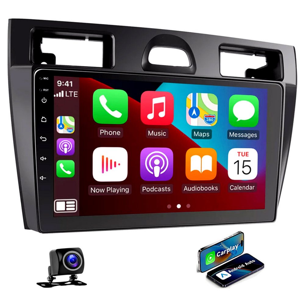 ESSGOO Für Ford Fiesta MK5 VI 2002-2011 32/64G 9’’ Android14 GPS Navi DAB+ Autoradio (DAB+ (optional), 4+64GB(optional), Touchscreen Mirror Link SWC,FM,RDS,AM,WMA,USB) von ESSGOO