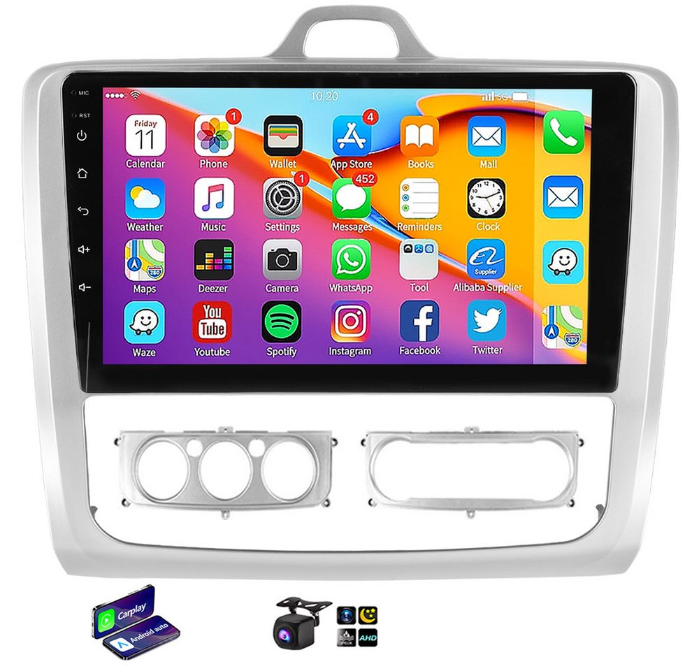 ESSGOO Für Ford Focus MK2 MK II 2004-2011 Android 14 Carplay GPS Navi WIFI BT Autoradio (DAB+ (optional), 4+64GB(optional), AM, FM, RDS, Apple Carplay & Android Auto,Bluetooth,ASP) von ESSGOO