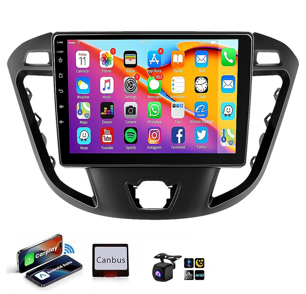 ESSGOO Für Ford Transit Custom 2012-2023 Carplay Android 14 GPS NAVI RDS WIFI Autoradio (DAB+ (optional), RDS, FM, 2+64GB(optional), FM RDS Bluetooth EQ USB GPS Navi WIFI IPS Touchscreen Mirror Link SWC) von ESSGOO