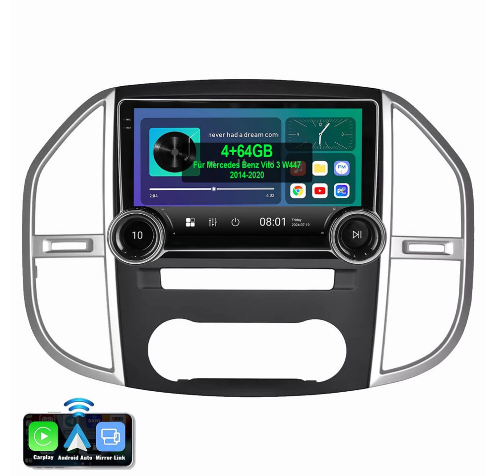 ESSGOO Für Mercedes Benz Vito 3 W447 2014-2020 Android 14 Autoradio Autoradio (Digitalradio (DAB), AM, FM, RDS, 4+64GB optional, Apple Carplay Android Auto NAVI EQ SWC) von ESSGOO