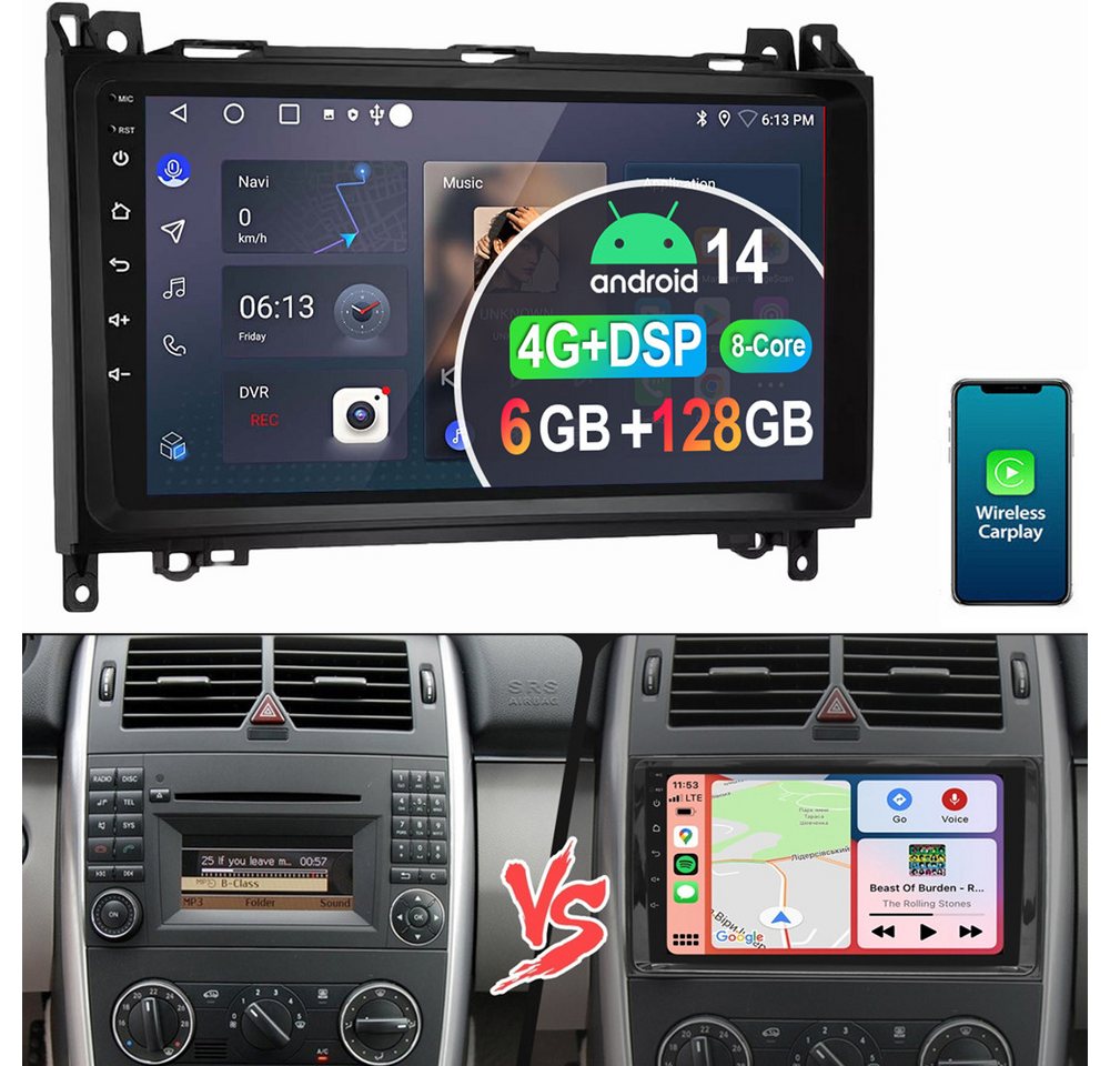 ESSGOO Für Mercedes W169 W639 Vito Viano W204 6+128G Android 14 Autoradio (Digitalradio (DAB), RDS, FM, AM, Apple Carplay Android Auto 4G LTE DSP SWC 8-Kern) von ESSGOO