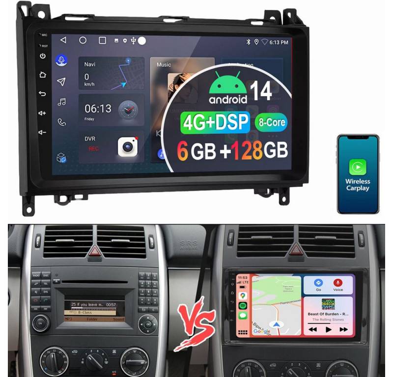 ESSGOO Für Mercedes W169 W639 Vito Viano W204 6+128G Android 14 Autoradio (Digitalradio (DAB), RDS, FM, AM, Apple Carplay Android Auto 4G LTE DSP SWC 8-Kern) von ESSGOO