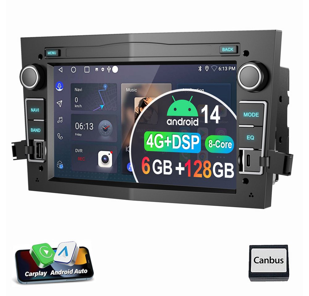 ESSGOO Für Opel Astra H Corsa C D Meriva Zafira A B Vivaro Vectra Autoradio Autoradio (Digitalradio (DAB), RDS, FM, AM, 6+128GB, Apple Carplay Android Auto Navi WIFI BT SWC EQ DSP 6+128GB) von ESSGOO