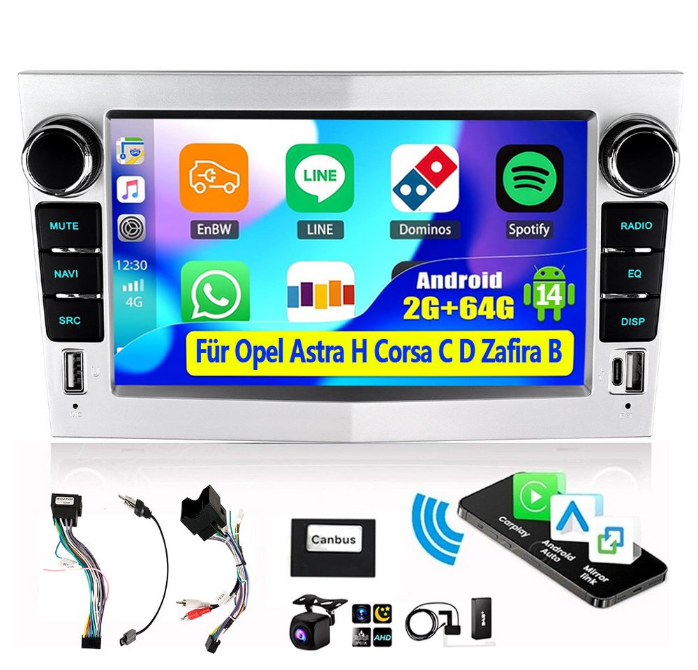 ESSGOO Für Opel Astra H Corsa C D Zafira B Vectra 4+64G Android 14 Carplay Autoradio (Digitalradio (DAB), FM, RDS, ASP Android Auto Apple Carplay,GPS Navi WiFi) von ESSGOO