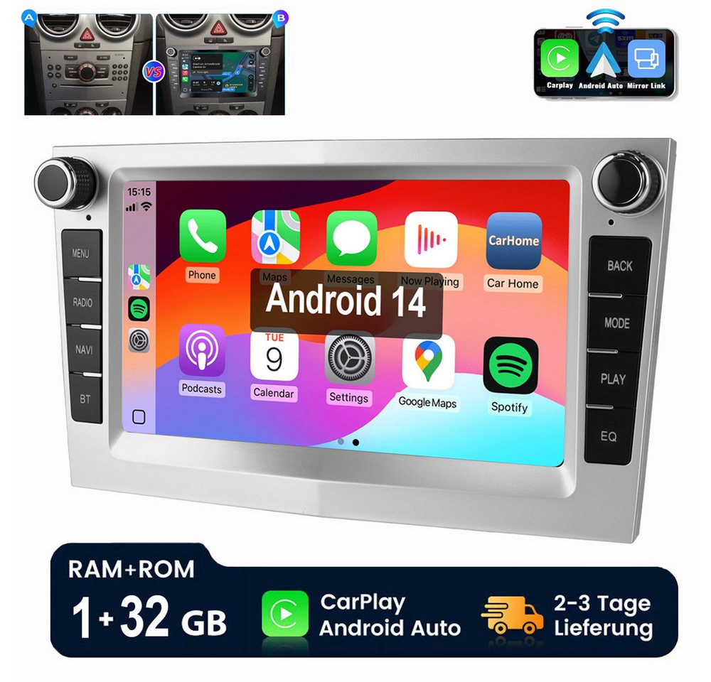 ESSGOO Für Opel Corsa C/D Zafira B Astra G H Meriva Vectra Android14 Autoradio (Digitalradio (DAB), RDS, FM, AM, Apple Carplay Android Auto GPS Navi WIFI BT EQ) von ESSGOO