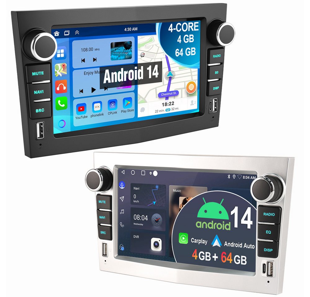 ESSGOO Für Opel Corsa C D Astra G H Meriva Zafira A B Vectra 4+64G Android 14 Autoradio (Digitalradio (DAB), RDS, AM, FM, Apple Carplay Android Auto GPS NAVI SWC RDS WIFI) von ESSGOO
