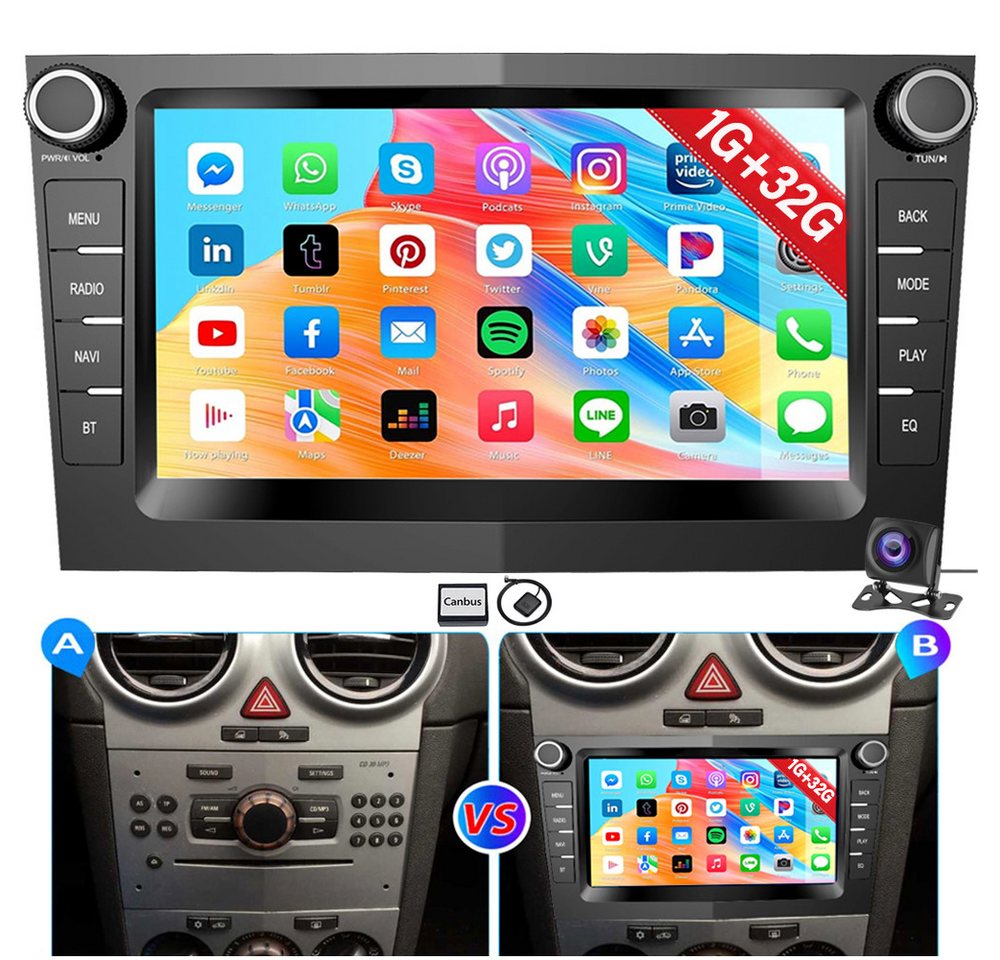 ESSGOO 4+64GB Für Opel Astra G H Zafira B Corsa C D Android 14 BT GPS Carplay Autoradio (FM, RDS, DAB (optional), DAB+ (optional), Apple Carplay & Android Auto DAB (optional), RDS, FM, SWC, GPS NAVI) von ESSGOO