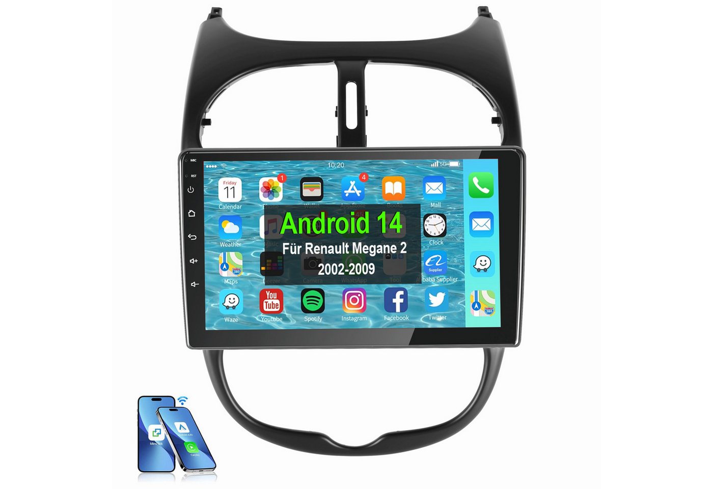 ESSGOO Für Peugeot 206 206CC 206SW 2001-2016 Android 14 Autoradio Autoradio (Digitalradio (DAB), FM, AM, RDS, Apple Carplay Android Auto SWC EQ BT) von ESSGOO