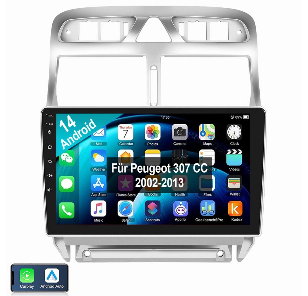 ESSGOO Für Peugeot 307 CC 2002-2013 Android 14 Autoradio Android 14 Autoradio (Digitalradio (DAB), RDS, FM) von ESSGOO