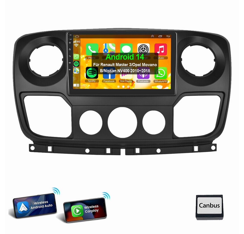 ESSGOO Für Renault Master III Opel Movano B Nissan NV400 2010-2018 Android 14 Autoradio (Digitalradio (DAB), RDS, FM, AM, Apple Carplay Android Auto Navi RDS SWC BT EQ) von ESSGOO