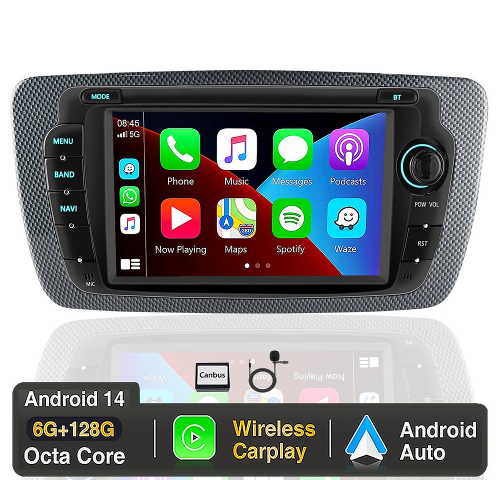 ESSGOO Für Seat Ibiza IV 6J 2009-2013 8-Core Android 14 6+128G Carplay GPS 4G Autoradio (DAB+ (optional), RDS, FM, AM, Wireless Apple Carplay & Android Auto,2 DIN,WiFi,4G) von ESSGOO